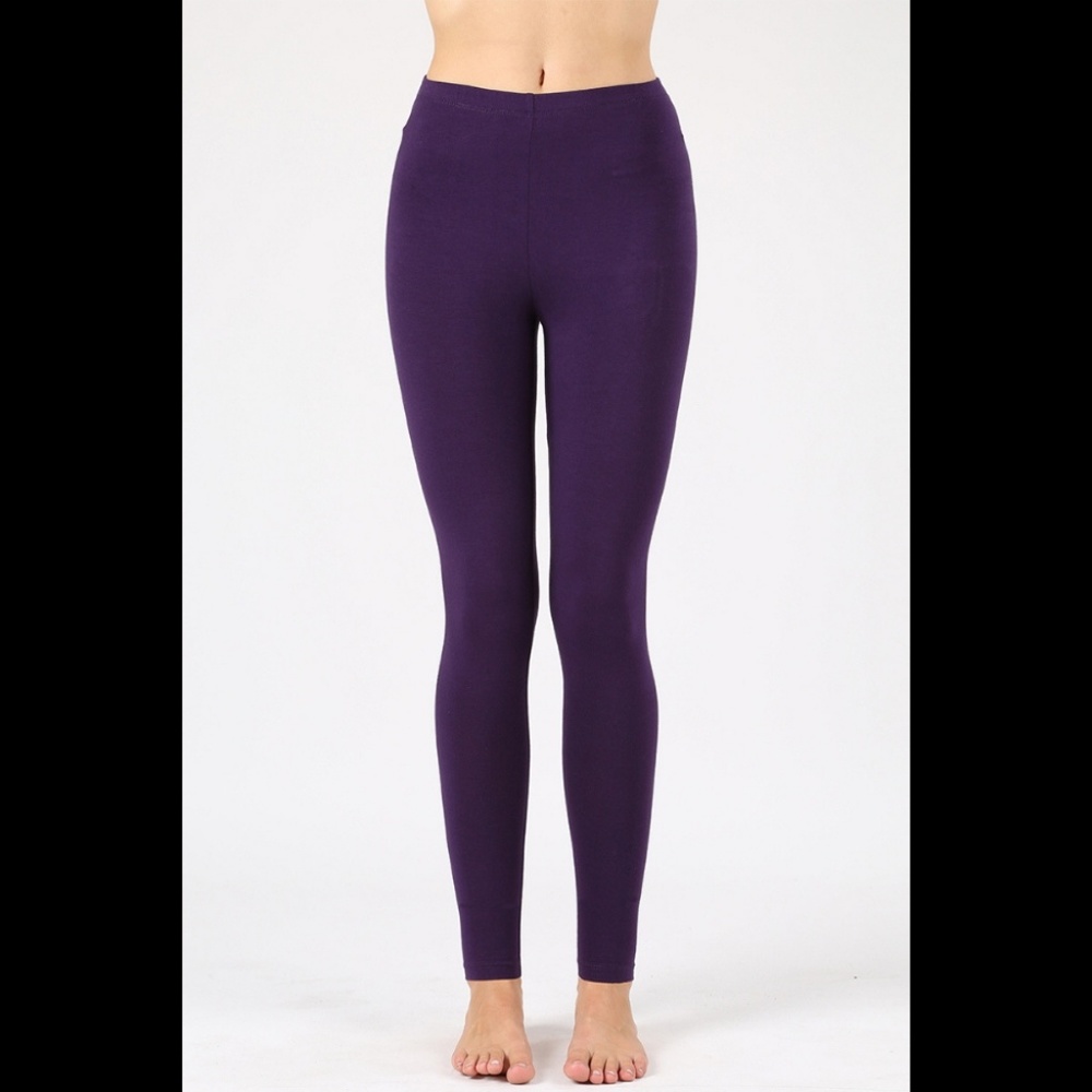 Women's Plain Leggings Cotton Full Length NAVY - Picture 2 of 4